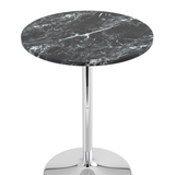 Wooden Bar Table Round in Marble Effect 96cm High With Chrome Base - Carrow