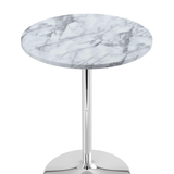 Wooden Bar Table Round in Marble Effect 96cm High With Chrome Base - Carrow