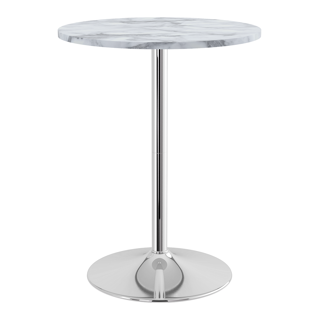 Wooden Bar Table Round in Marble Effect 96cm High With Chrome Base - Carrow