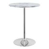 Wooden Bar Table Round in Marble Effect 96cm High With Chrome Base - Carrow
