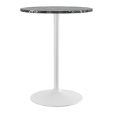 Wooden Bar Table Round in Marble Effect 96cm High With White Base - Carrow