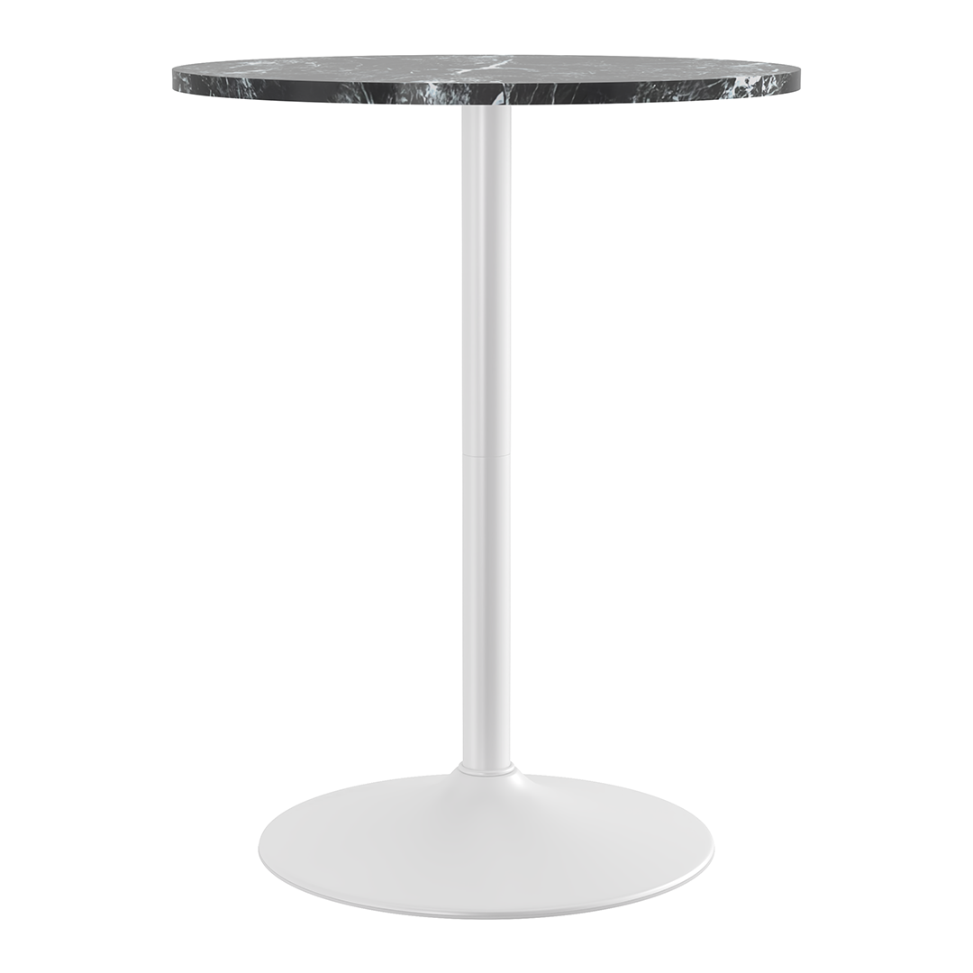 Wooden Bar Table Round in Marble Effect 96cm High With White Base - Carrow