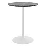 Wooden Bar Table Round in Marble Effect 96cm High With White Base - Carrow