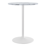Wooden Bar Table Round in Marble Effect 96cm High With White Base - Carrow