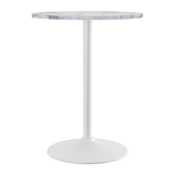 Wooden Bar Table Round in Marble Effect 96cm High With White Base - Carrow