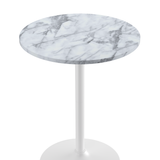 Wooden Bar Table Round in Marble Effect 96cm High With White Base - Carrow
