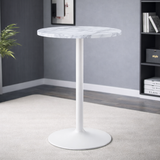 Wooden Bar Table Round in Marble Effect 96cm High With White Base - Carrow
