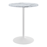 Wooden Bar Table Round in Marble Effect 96cm High With White Base - Carrow