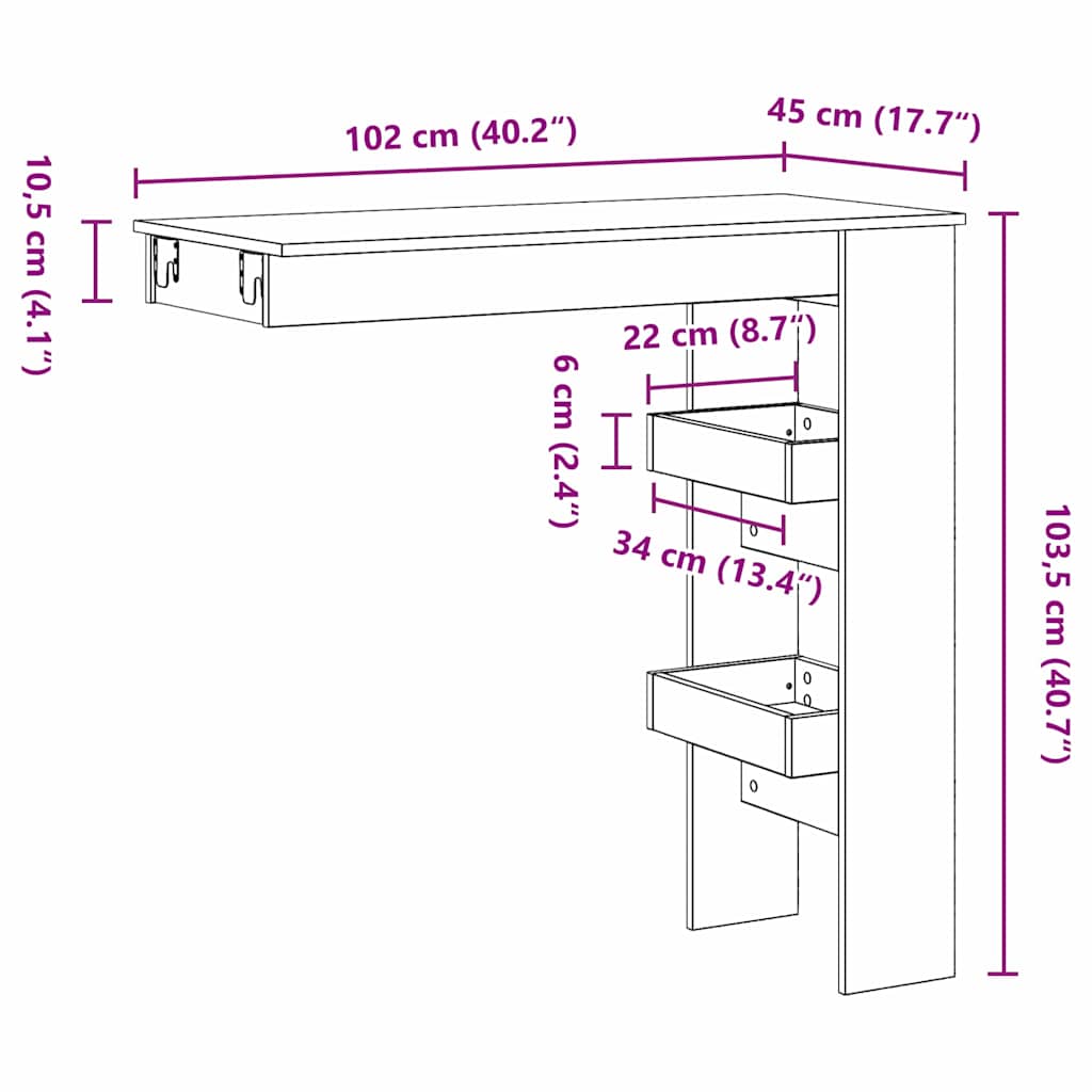 Wooden Bar Table Wall Hung With 2 Storage Compartments - Vantage Home