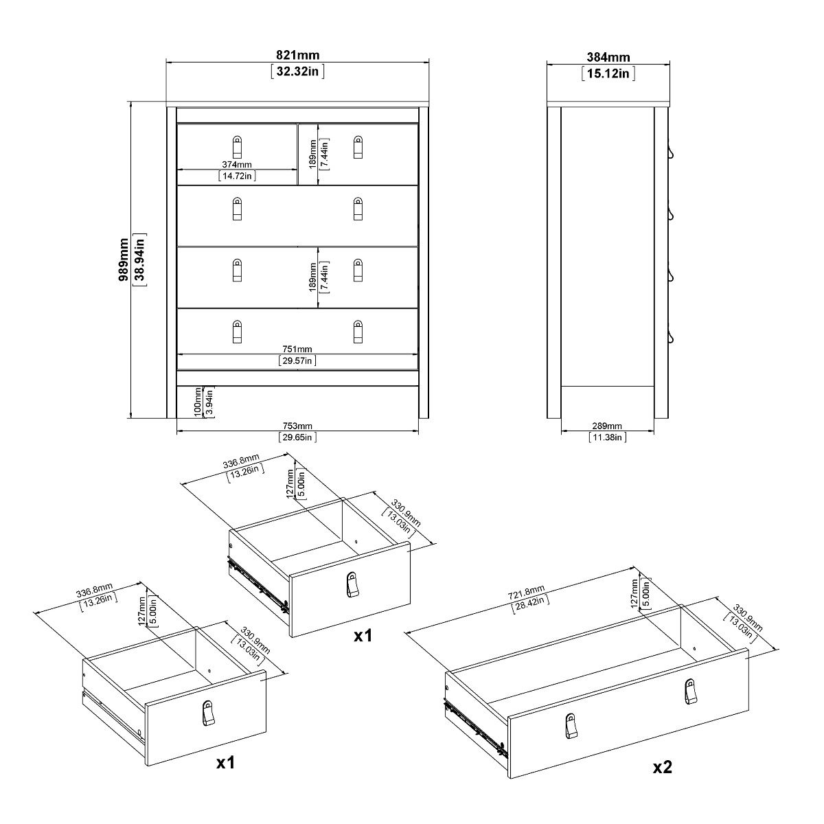 Wooden Bedroom Furniture Set With 3 Doors Wardrobe - Madrid