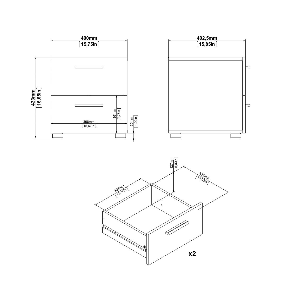 Wooden Bedroom Furniture Set 3 Piece With 2 Doors Wardrobe - Pepe