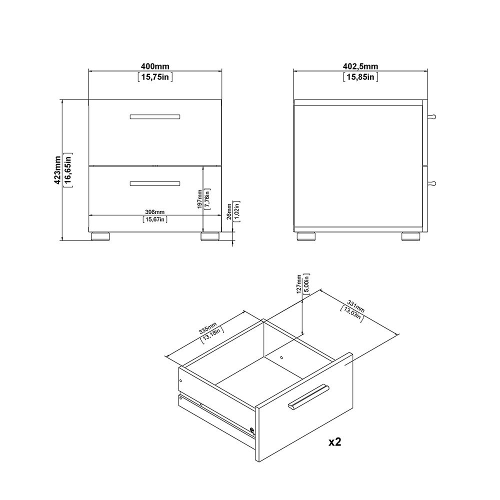 Wooden Bedroom Furniture Set 3 Piece With 2 Doors Wardrobe - Pepe