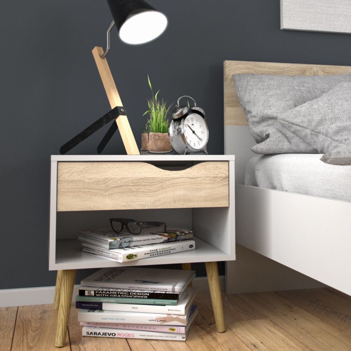 Wooden Bedroom Furniture Set 3 Piece With Bedside And 2 Doors Wardrobe - Oslo