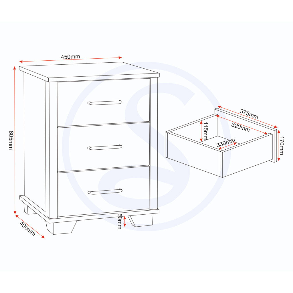 Wooden Bedroom Furniture Set With 3 Doors Wardrobe - Oliver