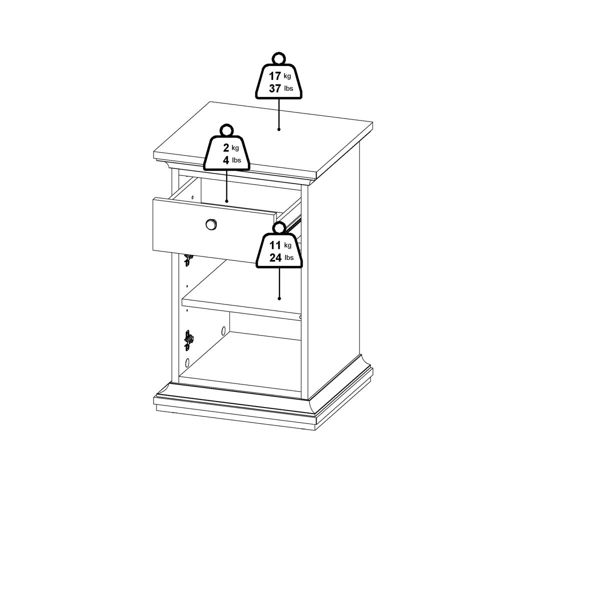 Wooden Bedside cabinet With 1 Door And 1 Drawer - Paris