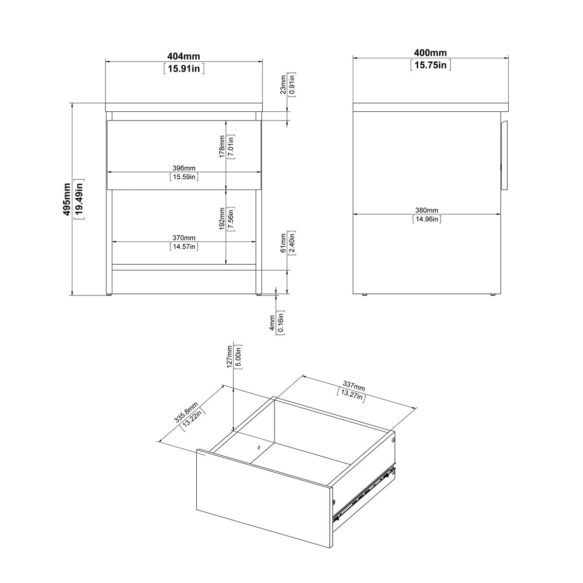 Wooden Bedside Cabinet With 1 Drawer And 1 Shelf - Naia