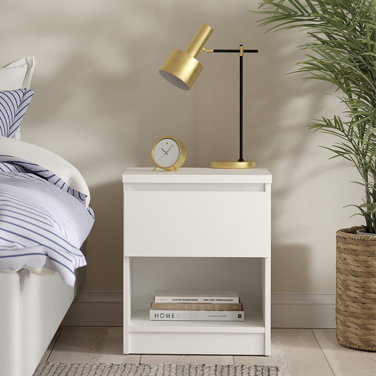 Wooden Bedside Cabinet With 1 Drawer And 1 Shelf - Naia
