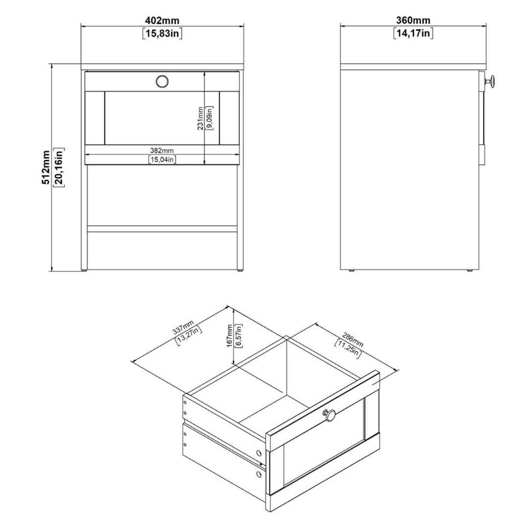 Wooden Bedside Cabinet With 1 Drawer - Brande