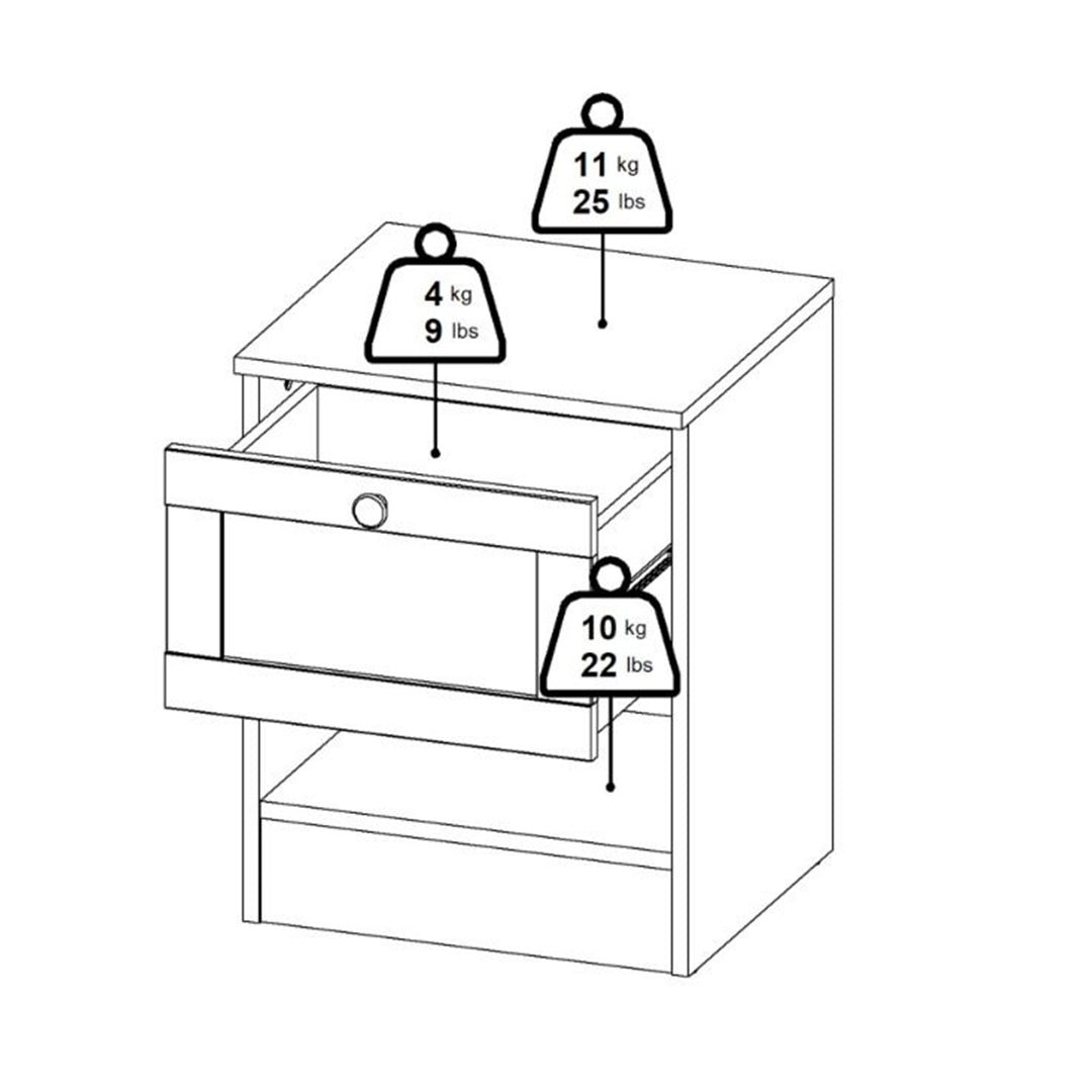 Wooden Bedside Cabinet With 1 Drawer - Brande