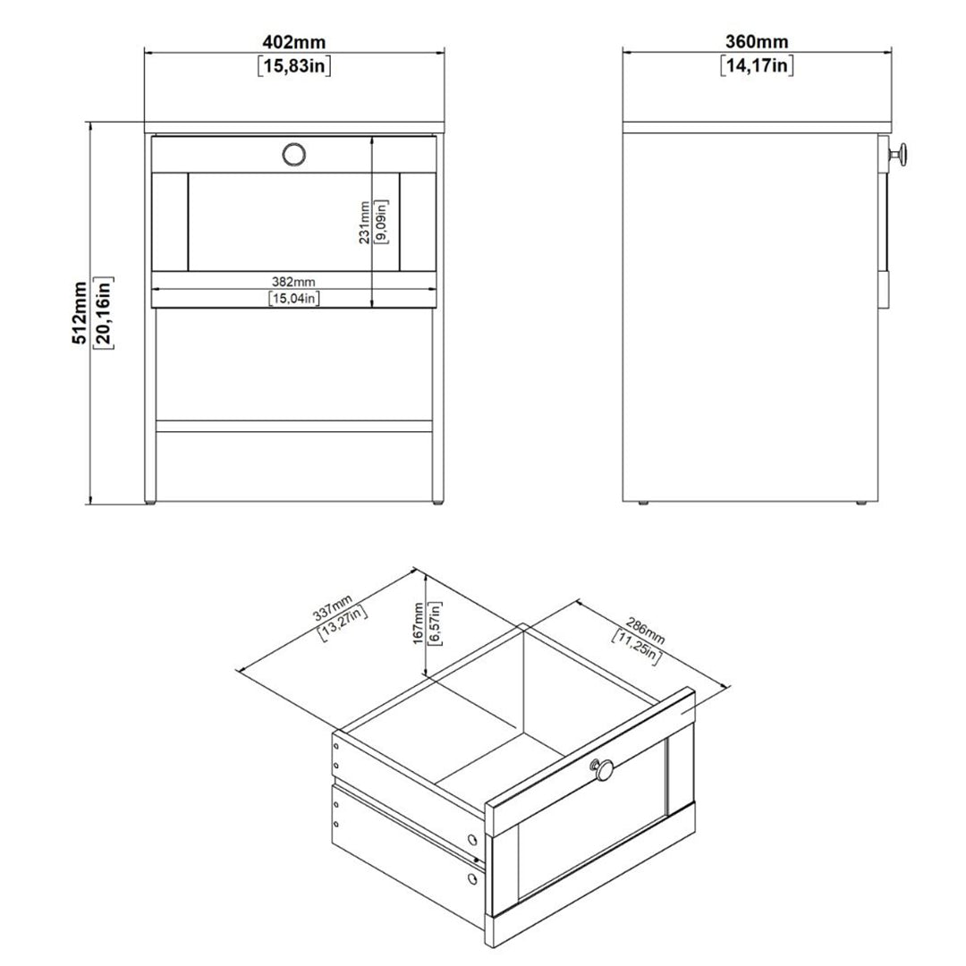 Wooden Bedside Cabinet With 1 Drawer - Brande