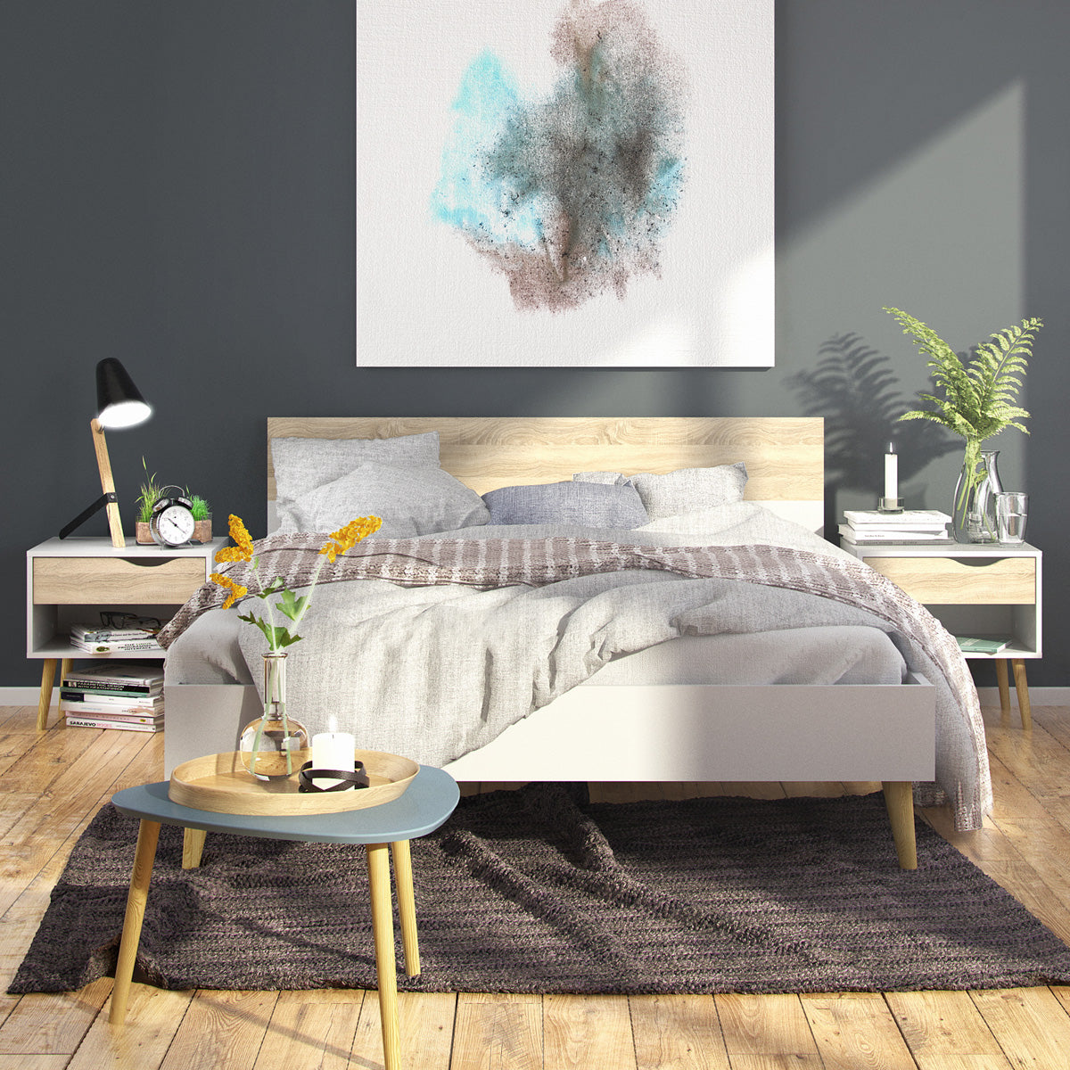 Wooden Bedside Cabinet With 1 Drawer - Oslo