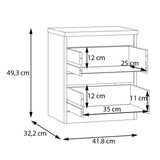 Wooden Bedside Cabinet With 2 Drawers - Edmore