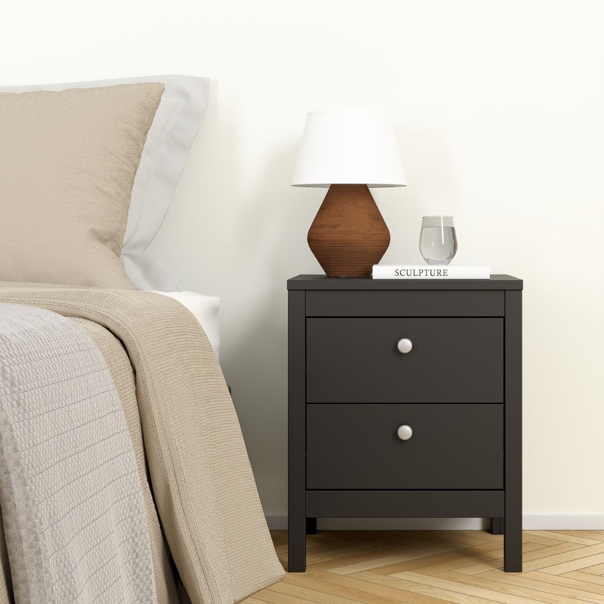Wooden Bedside Cabinet With 2 Drawers - Madrid
