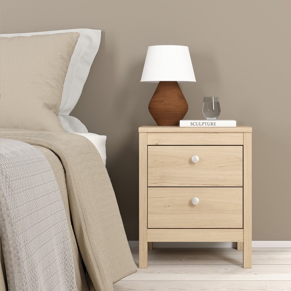 Wooden Bedside Cabinet With 2 Drawers - Madrid