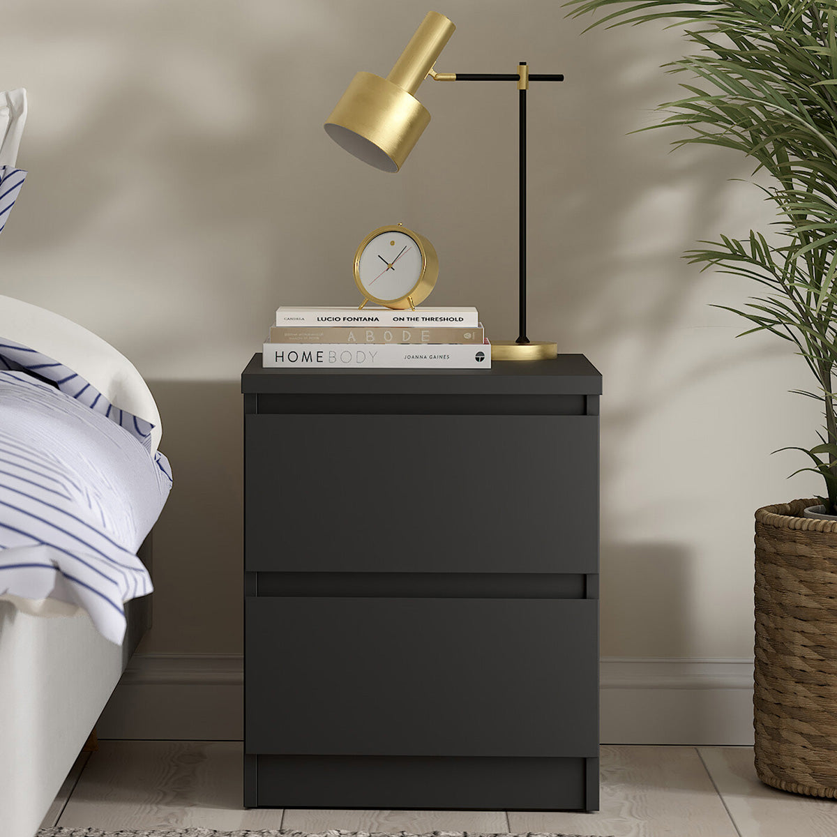 Wooden Bedside Cabinet With 2 Drawers - Naia