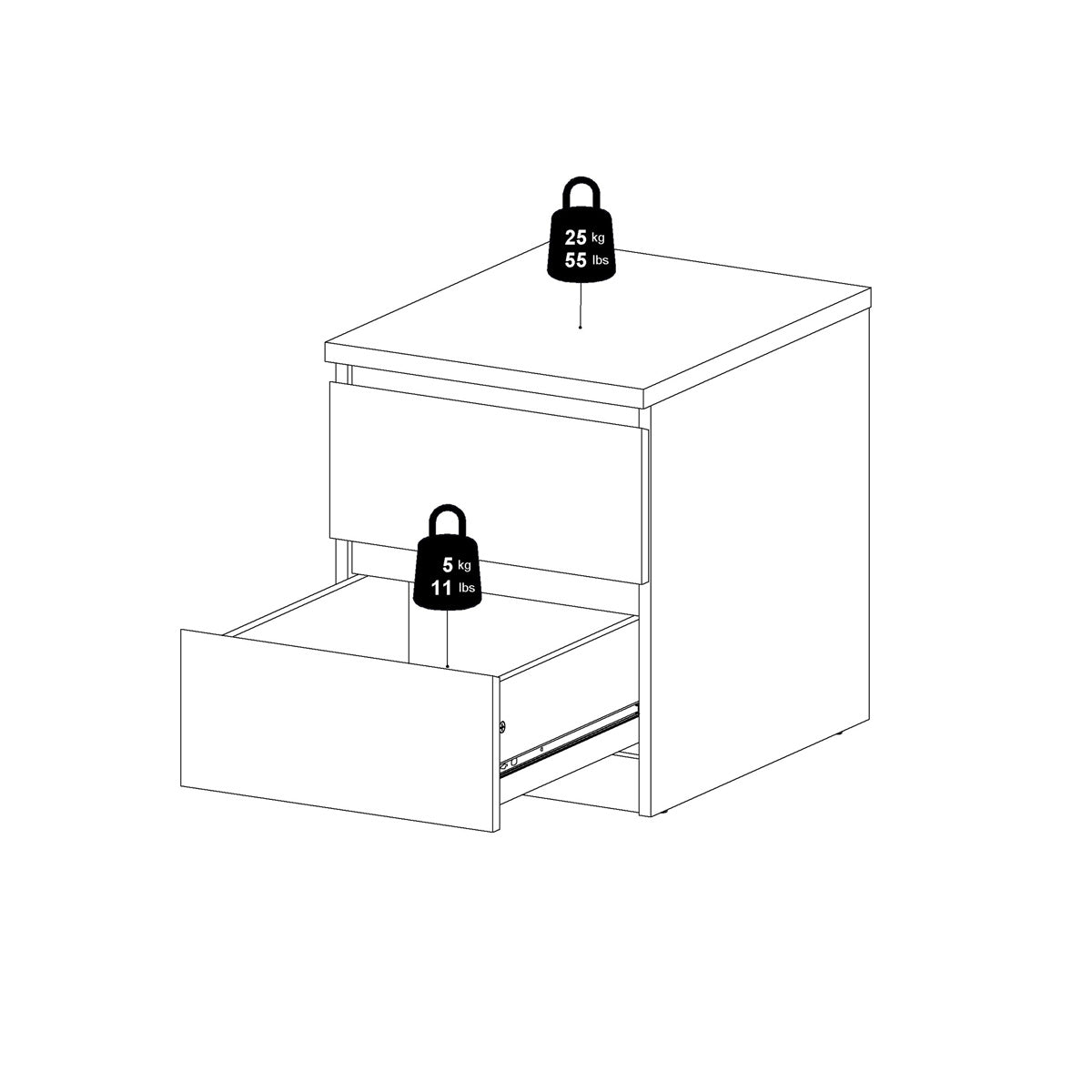 Wooden Bedside Cabinet With 2 Drawers - Naia