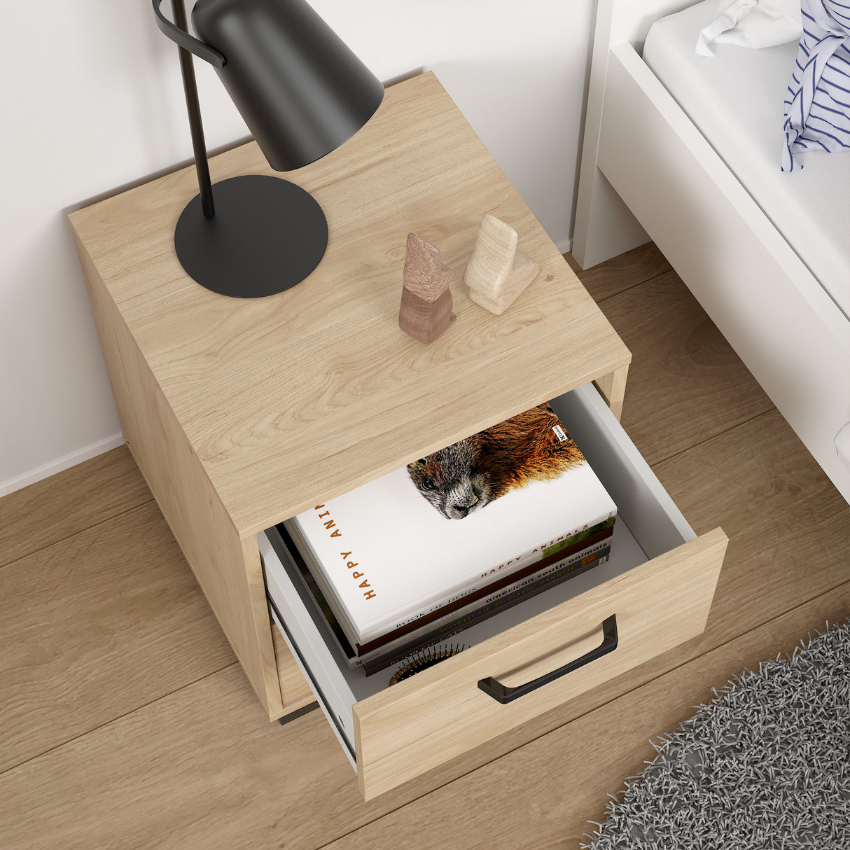 Wooden Bedside Cabinet With 2 Drawers - Sofia