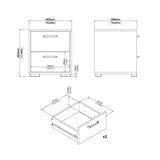 Wooden Bedside Cabinet With 2 Drawers - Sofia