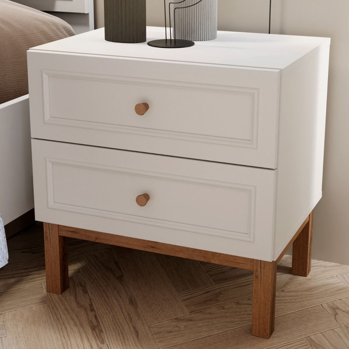Wooden Bedside Cabinet With 2 Drawers - Wensley
