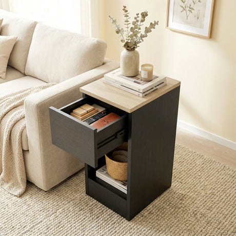 Wooden Bedside Cabinet 20cm Wide With 2 Drawers - Velmora