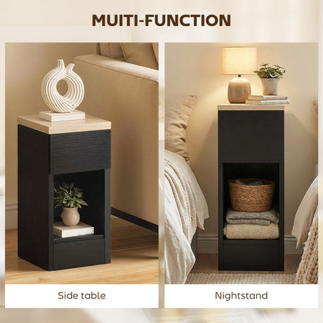 Wooden Bedside Cabinet 20cm Wide With 2 Drawers - Velmora