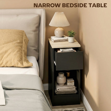 Wooden Bedside Cabinet 20cm Wide With 2 Drawers - Velmora