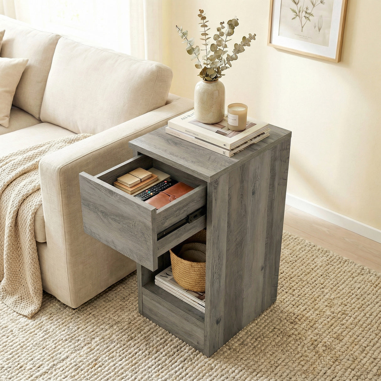 Wooden Bedside Cabinet 20cm Wide With 2 Drawers - Velmora