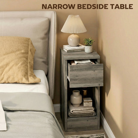 Wooden Bedside Cabinet 20cm Wide With 2 Drawers - Velmora