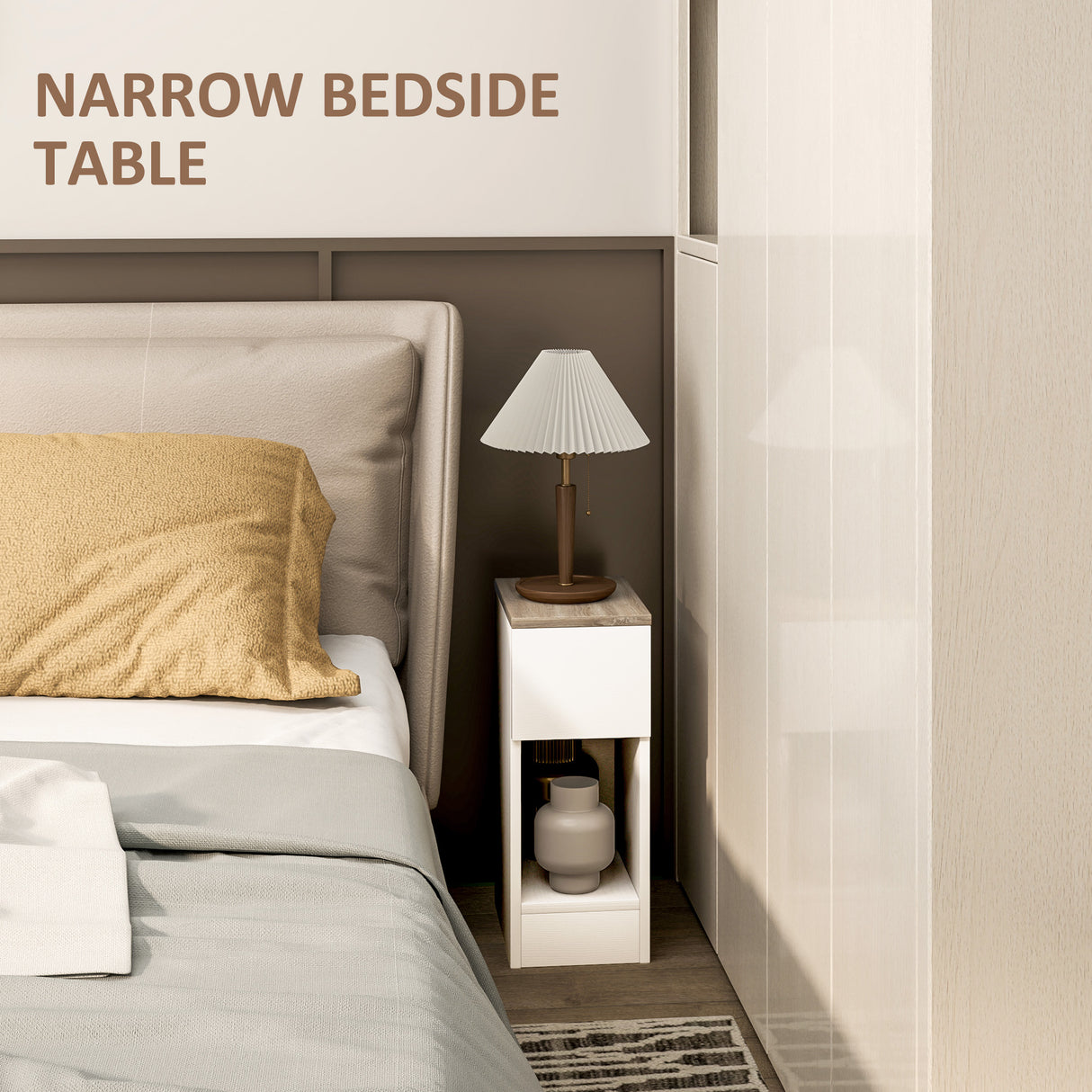 Wooden Bedside Cabinet 20cm Wide With 2 Drawers - Velmora