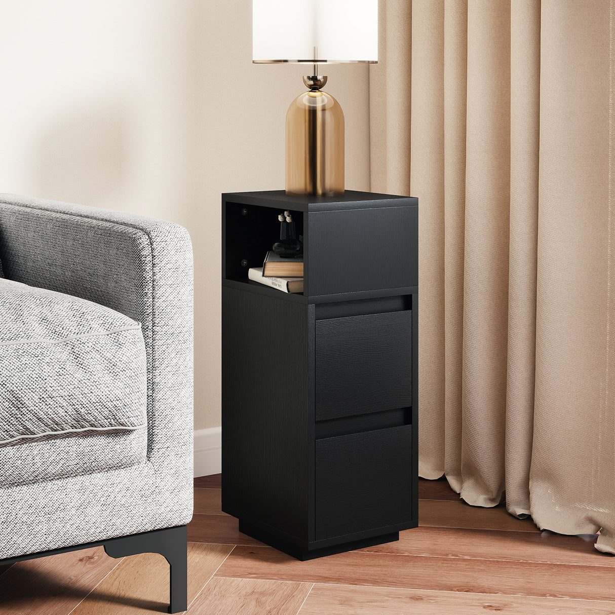 Wooden Bedside Cabinet 25cm Wide With 2 Drawers - Velmora