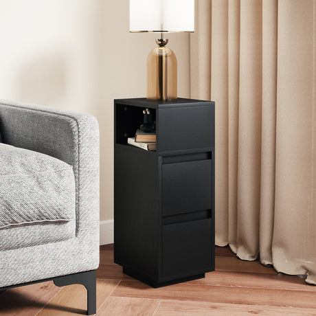 Wooden Bedside Cabinet 25cm Wide With 2 Drawers - Velmora