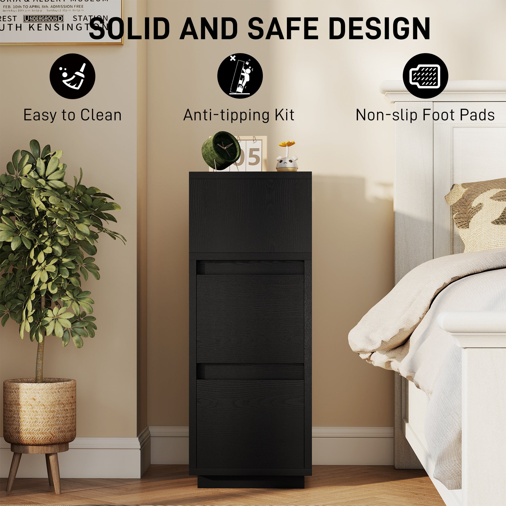 Wooden Bedside Cabinet 25cm Wide With 2 Drawers - Velmora