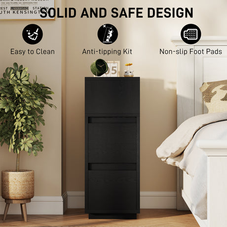 Wooden Bedside Cabinet 25cm Wide With 2 Drawers - Velmora