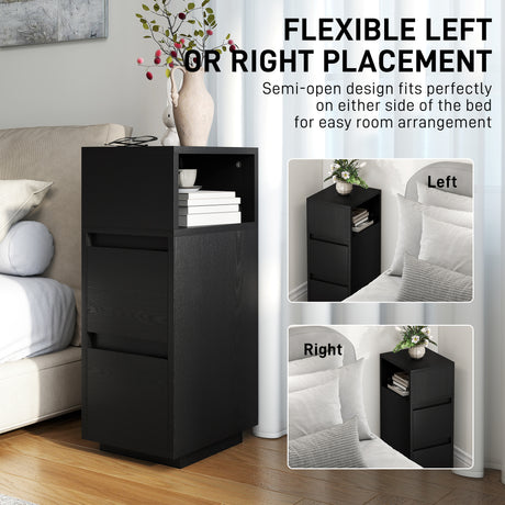 Wooden Bedside Cabinet 25cm Wide With 2 Drawers - Velmora