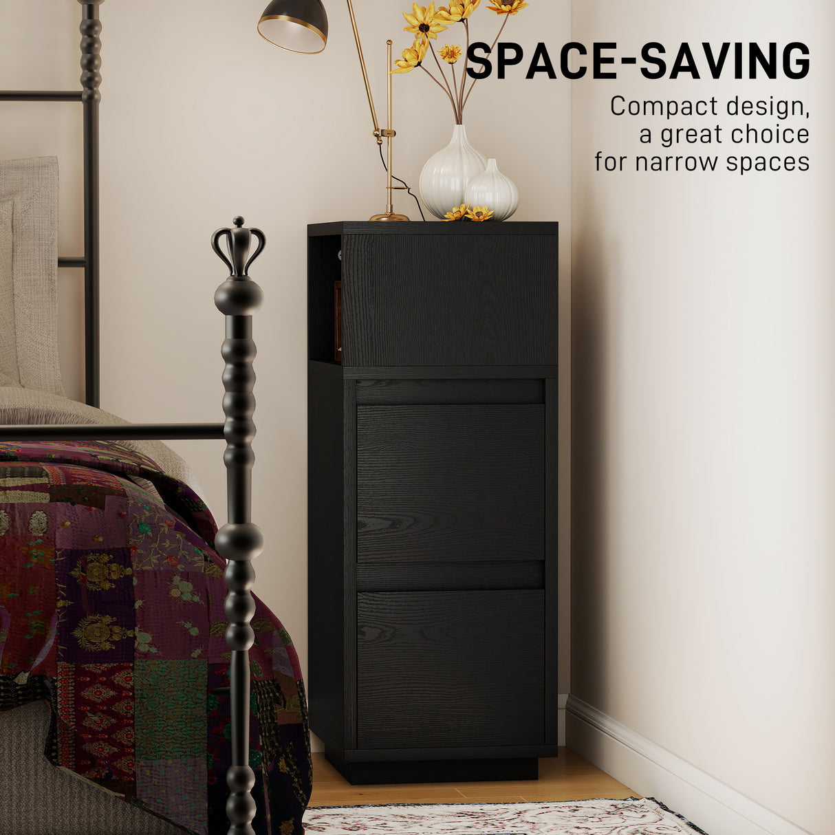 Wooden Bedside Cabinet 25cm Wide With 2 Drawers - Velmora