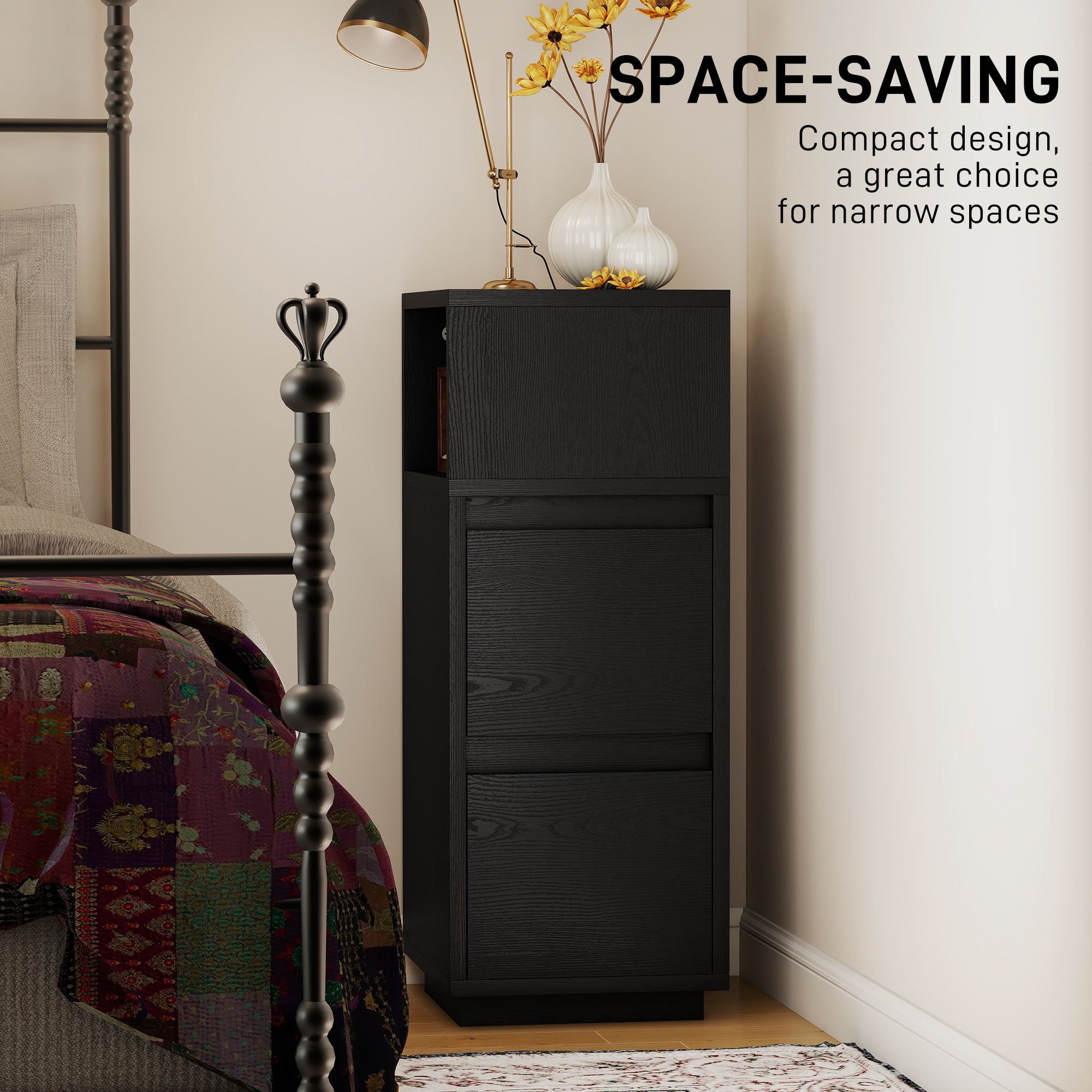 Wooden Bedside Cabinet 25cm Wide With 2 Drawers - Velmora