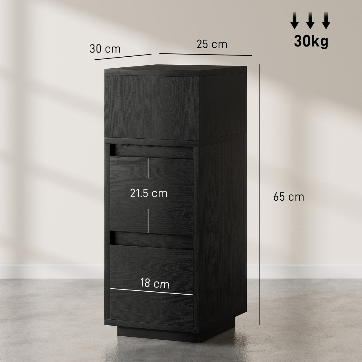 Wooden Bedside Cabinet 25cm Wide With 2 Drawers - Velmora