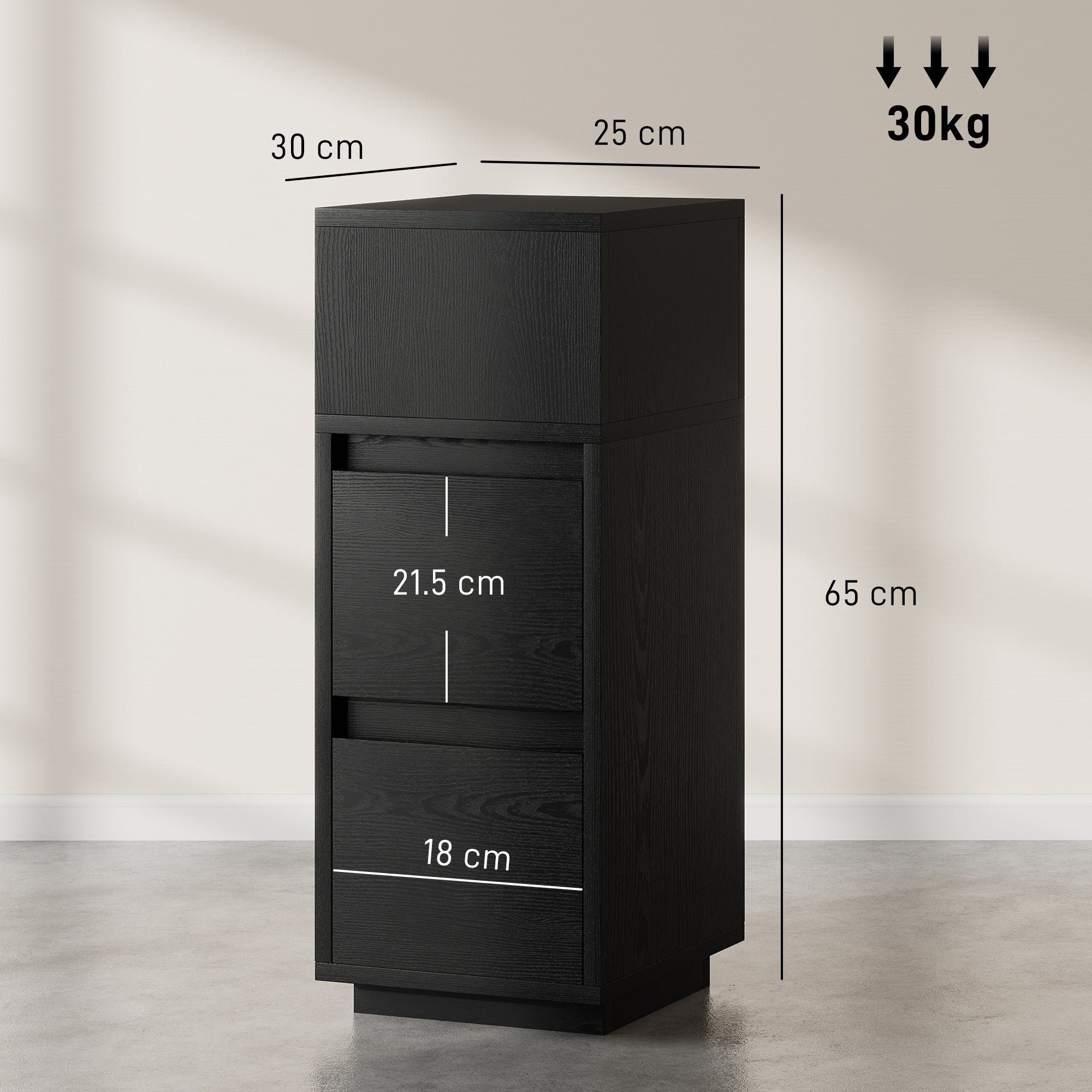 Wooden Bedside Cabinet 25cm Wide With 2 Drawers - Velmora