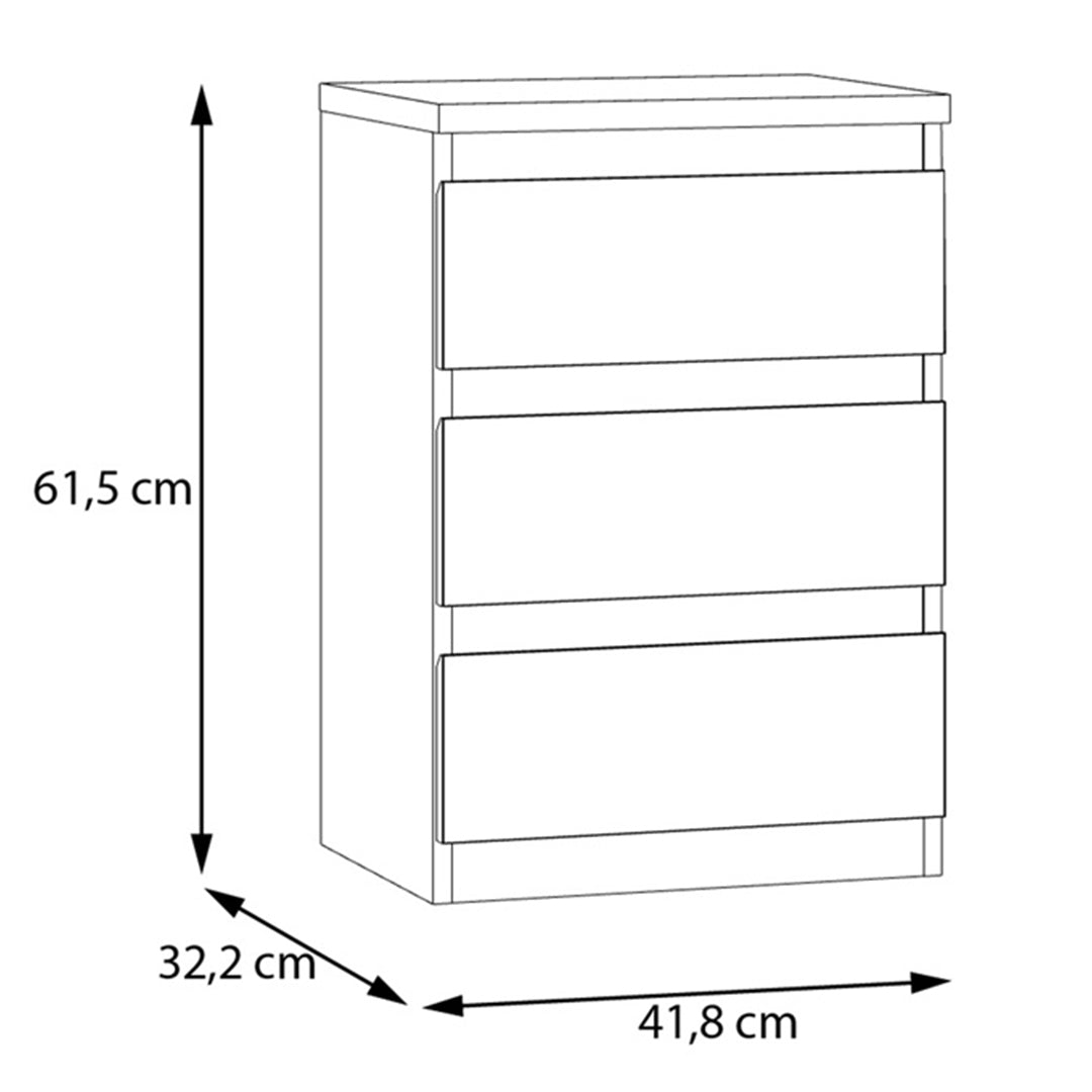 Wooden Bedside Cabinet With 3 Drawers - Edmore