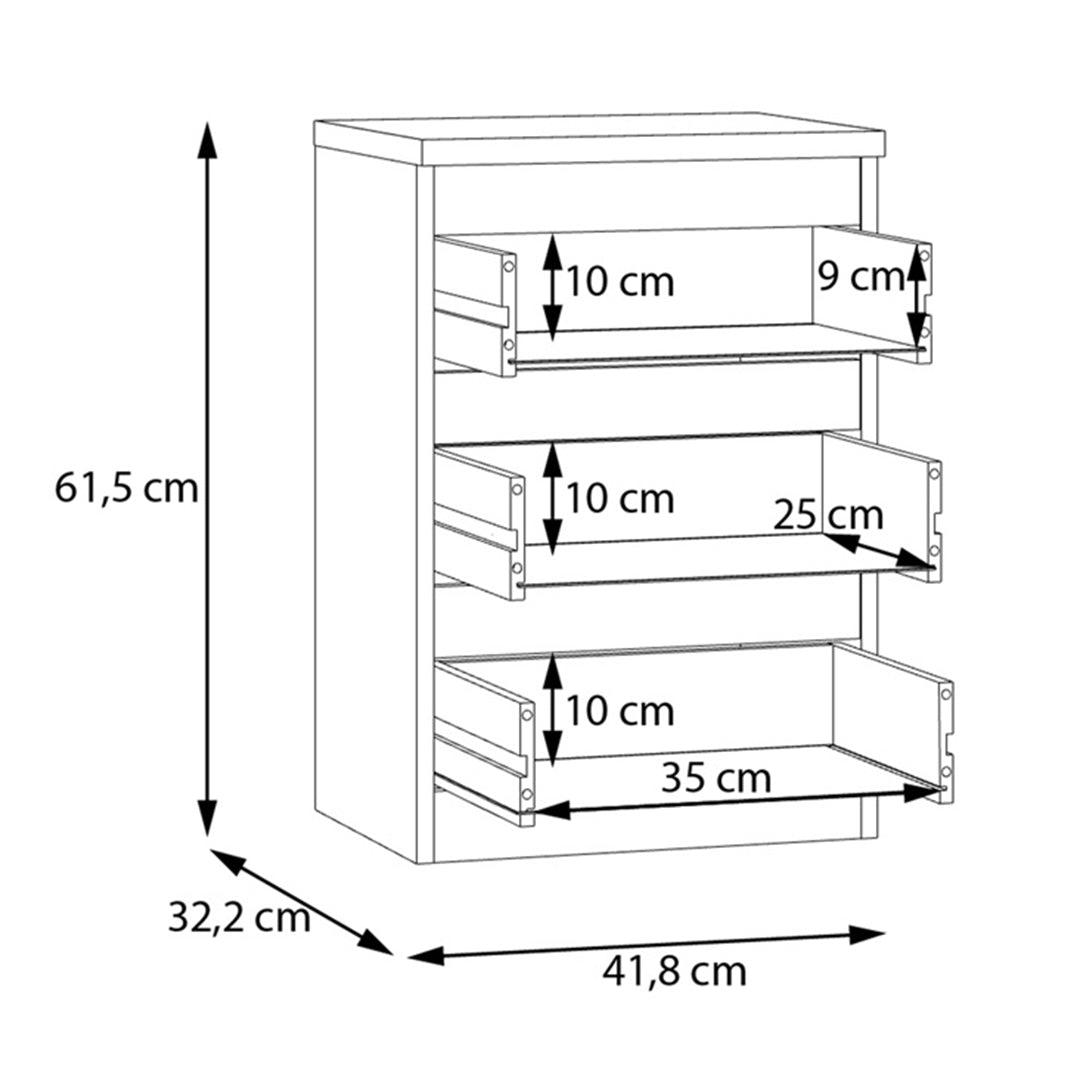 Wooden Bedside Cabinet With 3 Drawers - Edmore